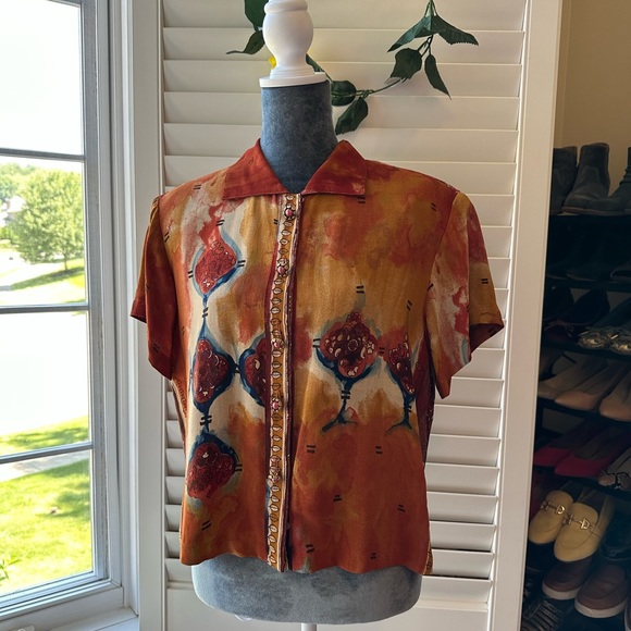 Vintage Platinum Dorothy Schoelen Buttoned Short Sleeve Top size Medium - Picture 2 of 13